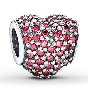 PANDORA Charm Red CZ Pave Heart Sterling Silver